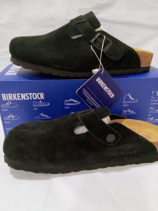 Birkenstock Shoes - Birkenstock Black Suede Boston Clog with Adjustable Strap